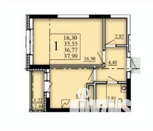 1-к квартира, строящийся дом, 37м2, 19/25 этаж