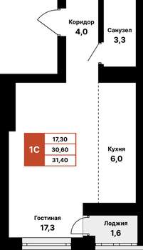 Студия квартира, вторичка, 31м2, 15/25 этаж