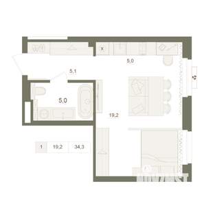 1-к квартира, вторичка, 34м2, 2/25 этаж