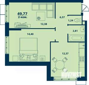 2-к квартира, вторичка, 50м2, 15/24 этаж