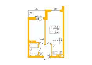 1-к квартира, строящийся дом, 39м2, 26/27 этаж