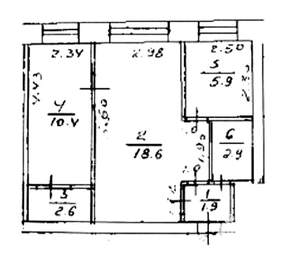 2-к квартира, вторичка, 42м2, 1/5 этаж