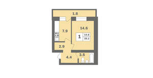 1-к квартира, вторичка, 35м2, 9/12 этаж