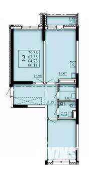 2-к квартира, строящийся дом, 65м2, 3/25 этаж