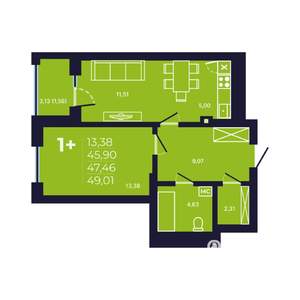 1-к квартира, вторичка, 48м2, 18/25 этаж