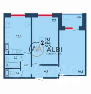2-к квартира, вторичка, 58м2, 13/15 этаж