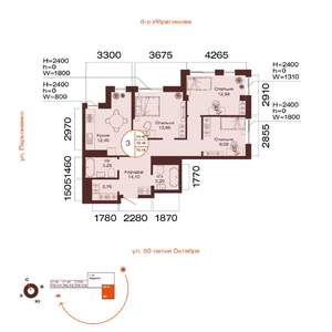 3-к квартира, вторичка, 70м2, 13/32 этаж