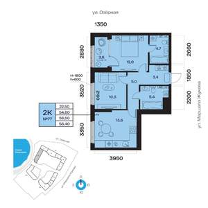 2-к квартира, вторичка, 57м2, 8/32 этаж