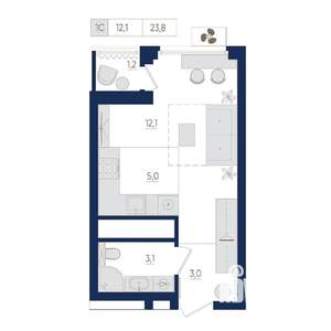 1-к квартира, вторичка, 24м2, 21/25 этаж