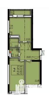 2-к квартира, строящийся дом, 61м2, 13/21 этаж