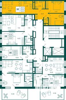 2-к квартира, строящийся дом, 55м2, 11/12 этаж