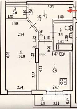 1-к квартира, вторичка, 42м2, 8/12 этаж