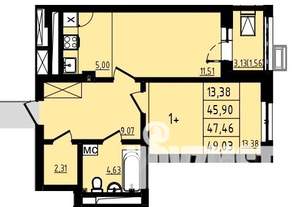 1-к квартира, вторичка, 47м2, 20/25 этаж