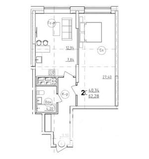 2-к квартира, строящийся дом, 62м2, 16/28 этаж