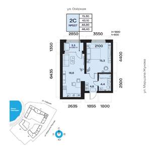 2-к квартира, вторичка, 45м2, 8/32 этаж