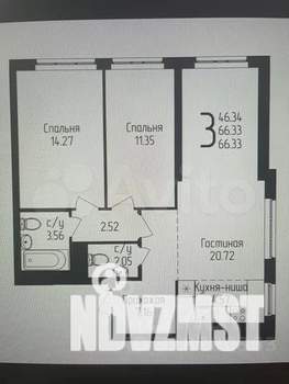 3-к квартира, сданный дом, 66м2, 3/12 этаж