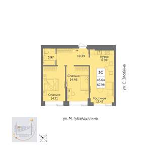 3-к квартира, вторичка, 68м2, 24/32 этаж