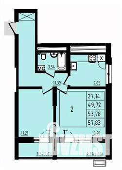 2-к квартира, вторичка, 54м2, 20/25 этаж