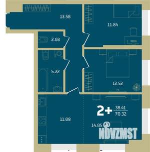 2-к квартира, строящийся дом, 70м2, 7/32 этаж