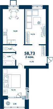 2-к квартира, вторичка, 59м2, 1/5 этаж