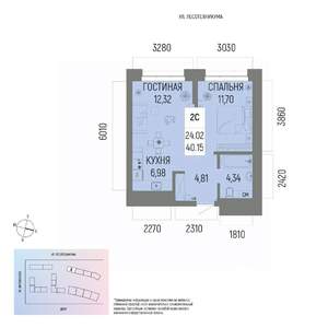 2-к квартира, вторичка, 40м2, 16/22 этаж