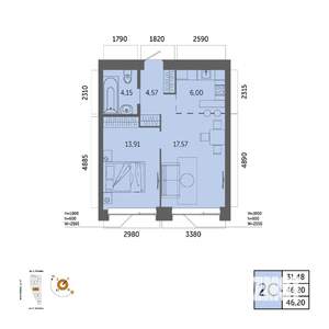 2-к квартира, вторичка, 46м2, 12/32 этаж
