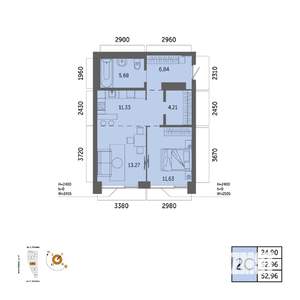 2-к квартира, вторичка, 53м2, 14/32 этаж