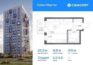 Студия квартира, вторичка, 21м2, 3/17 этаж