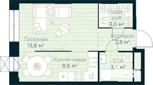 Студия квартира, вторичка, 32м2, 11/30 этаж