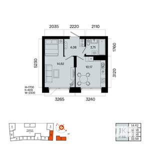 1-к квартира, вторичка, 33м2, 9/9 этаж