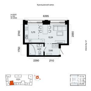 1-к квартира, вторичка, 26м2, 22/23 этаж