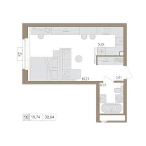 1-к квартира, вторичка, 33м2, 9/20 этаж