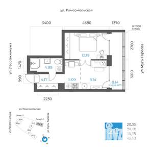 2-к квартира, вторичка, 39м2, 5/17 этаж