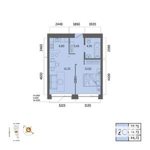 2-к квартира, вторичка, 45м2, 20/32 этаж