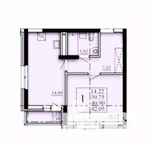 1-к квартира, строящийся дом, 41м2, 11/25 этаж