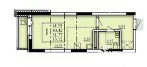 1-к квартира, строящийся дом, 32м2, 4/25 этаж
