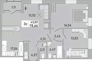 3-к квартира, вторичка, 79м2, 11/24 этаж