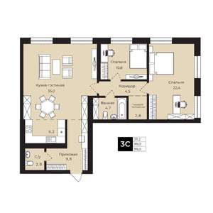 2-к квартира, вторичка, 99м2, 25/25 этаж