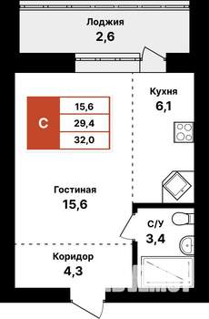 1-к квартира, вторичка, 32м2, 4/8 этаж