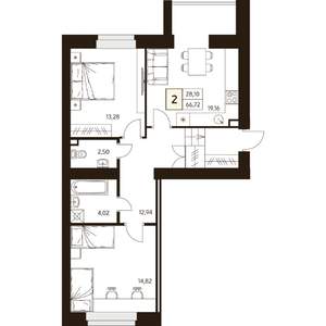 2-к квартира, вторичка, 67м2, 1/10 этаж