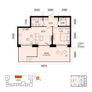 2-к квартира, вторичка, 55м2, 1/7 этаж