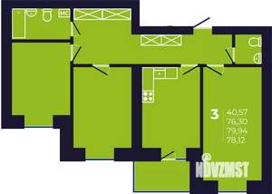 3-к квартира, строящийся дом, 78м2, 8/12 этаж