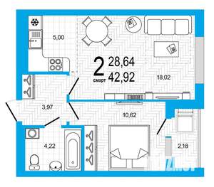2-к квартира, вторичка, 43м2, 10/25 этаж