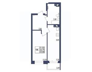 1-к квартира, строящийся дом, 44м2, 18/34 этаж