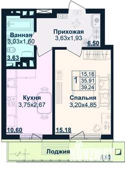 1-к квартира, строящийся дом, 39м2, 25/25 этаж