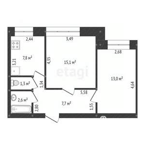 2-к квартира, вторичка, 50м2, 2/14 этаж