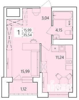 1-к квартира, строящийся дом, 36м2, 1/25 этаж
