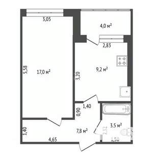1-к квартира, вторичка, 40м2, 6/9 этаж