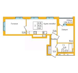 2-к квартира, строящийся дом, 52м2, 21/27 этаж