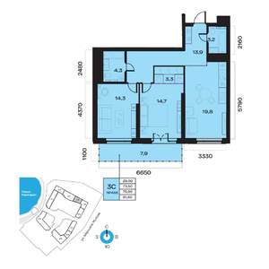 3-к квартира, вторичка, 76м2, 3/32 этаж